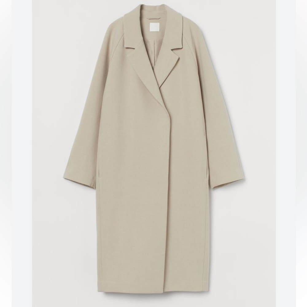 H&M calf length coat oversized fit in cream size medium